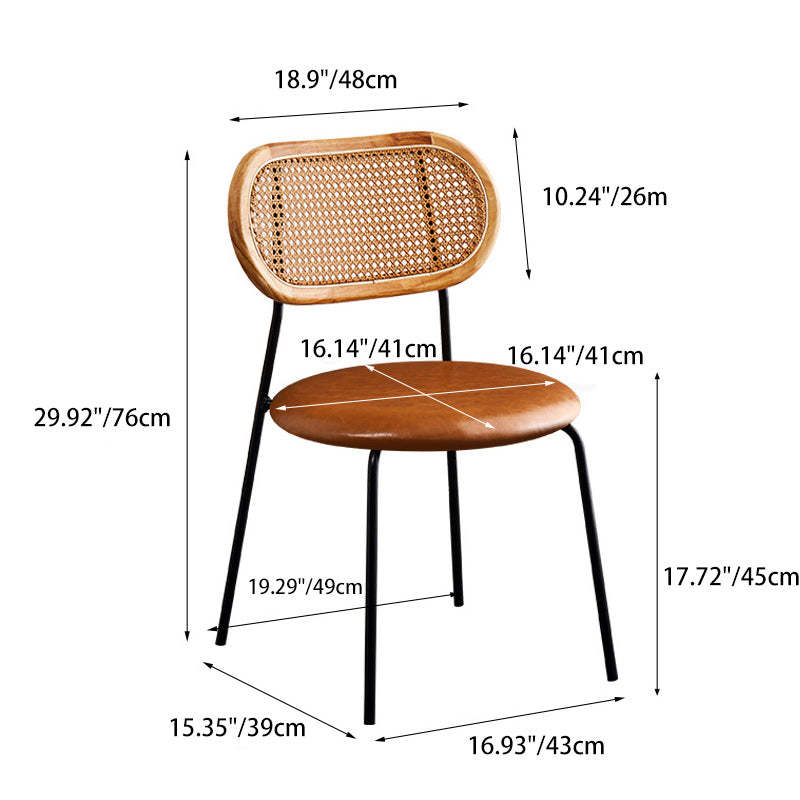 Nordic Rattan Iron PU Leather Dining Chair — Wood Color / Matte Brown