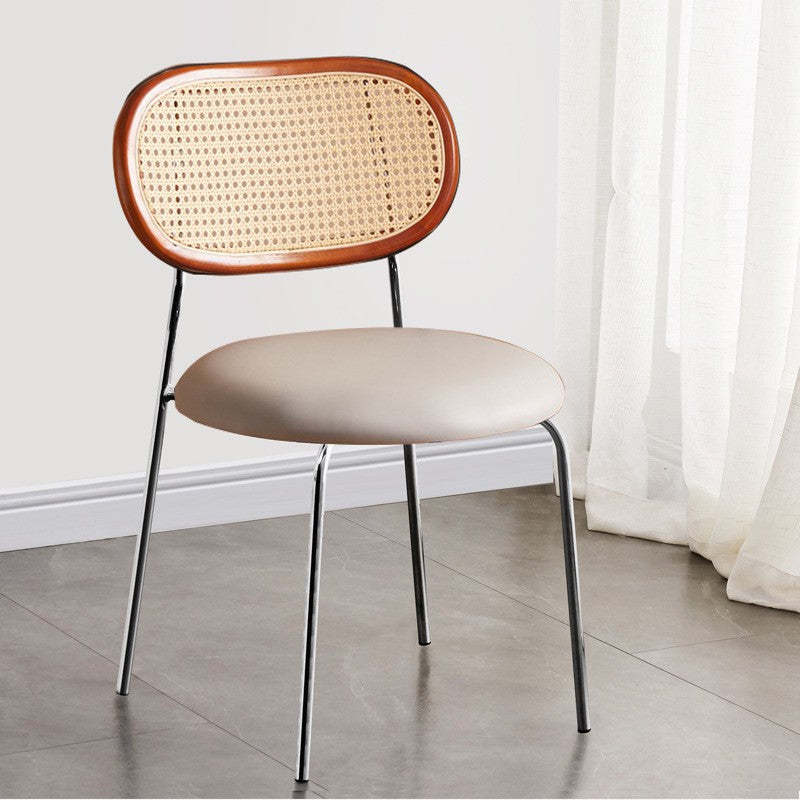 Nordic Rattan Iron PU Leather Dining Chair