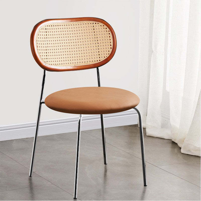 Nordic Rattan Iron PU Leather Dining Chair