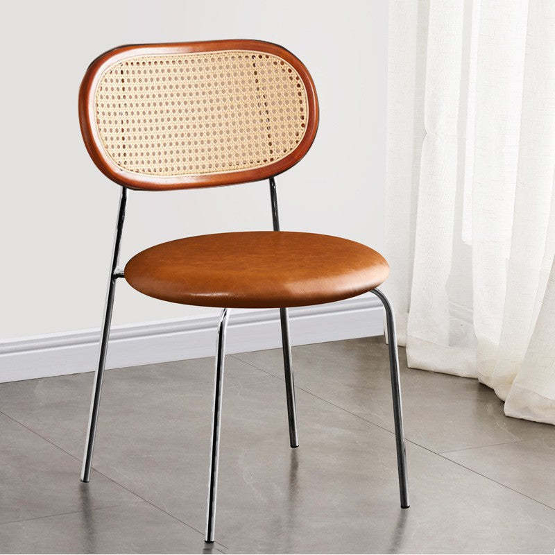 Nordic Rattan Iron PU Leather Dining Chair