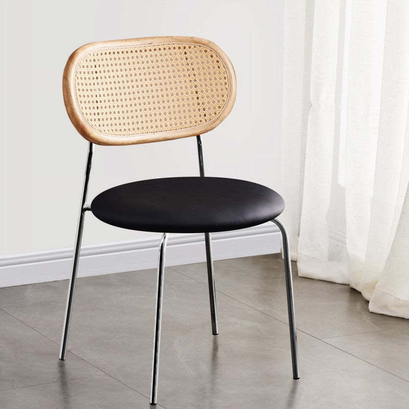 Beige leather iron rattan dining chairs & benches for patio, Lighom