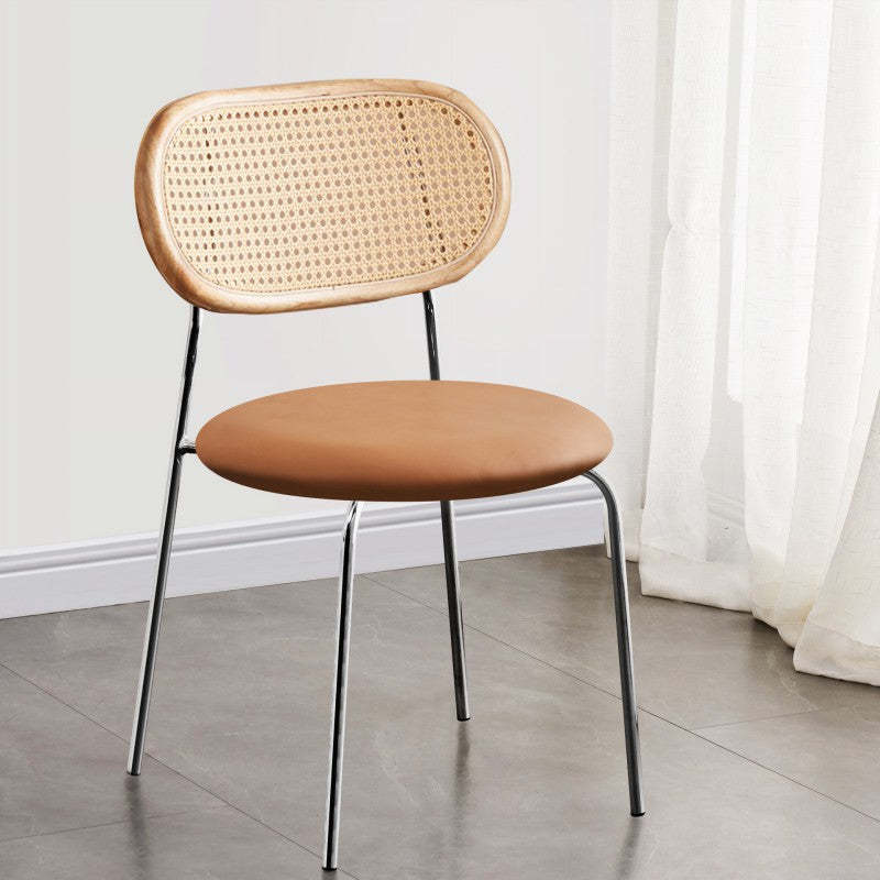 Nordic Rattan Iron PU Leather Dining Chair