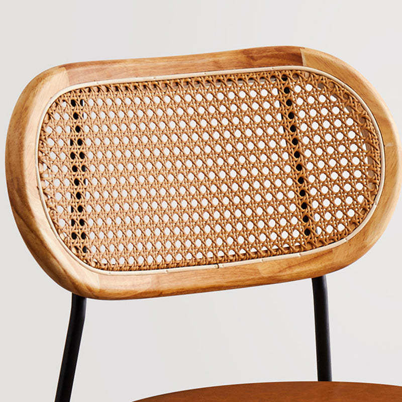 Nordic Rattan Iron PU Leather Dining Chair — Black / Matte Black