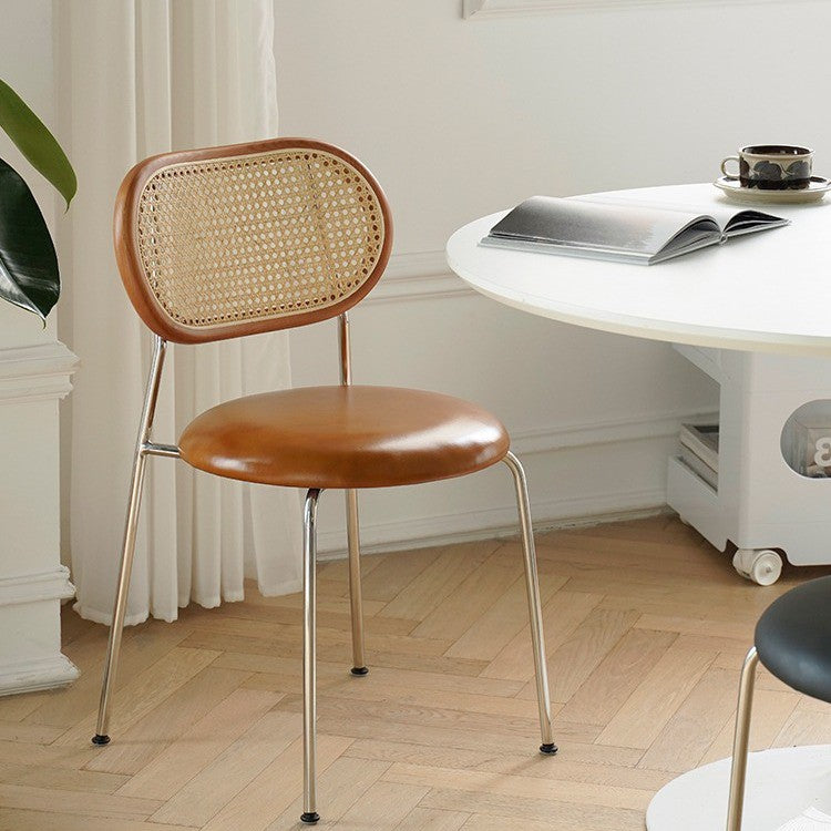 Nordic Rattan Iron PU Leather Dining Chair