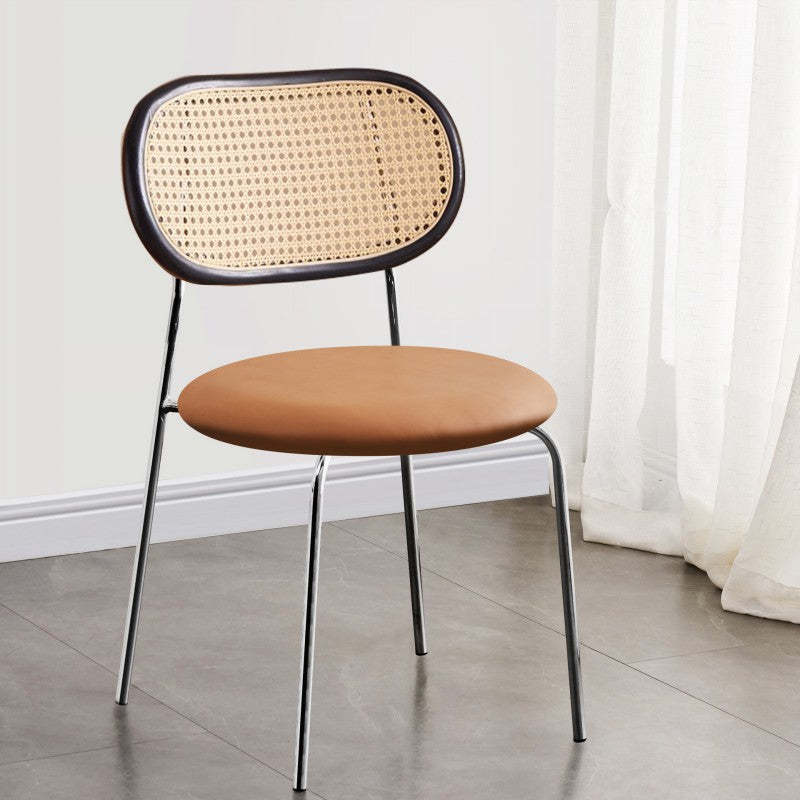Nordic Rattan Iron PU Leather Dining Chair