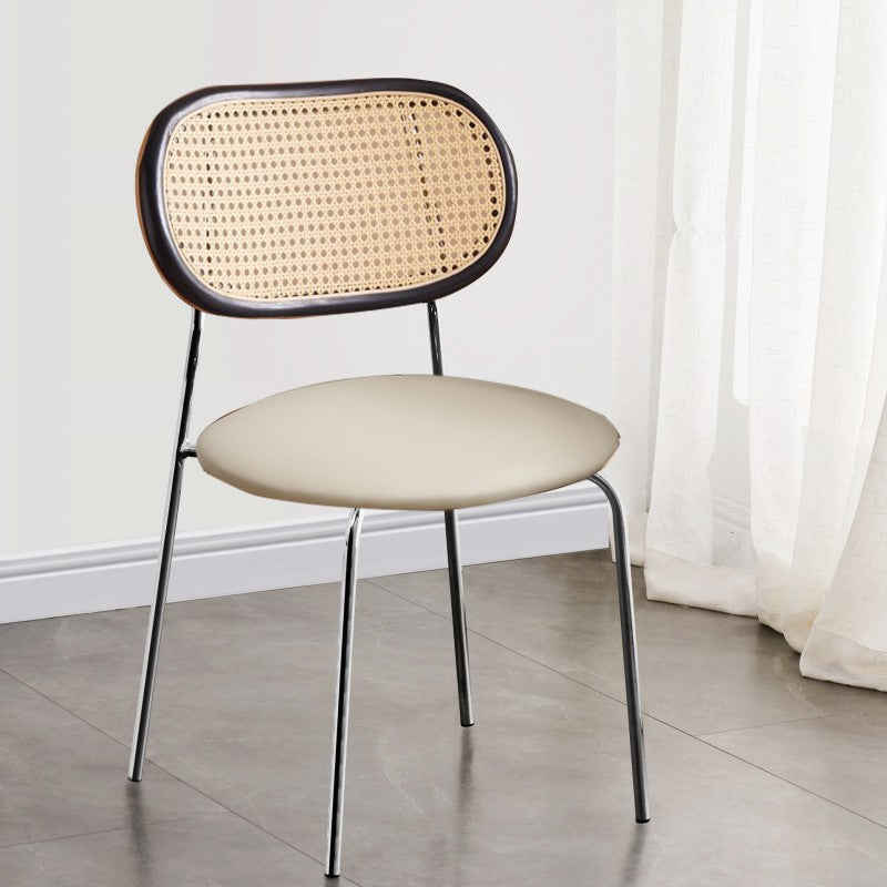 Nordic Rattan Iron PU Leather Dining Chair