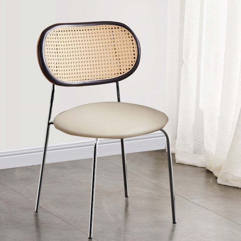 Nordic Rattan Iron PU Leather Dining Chair
