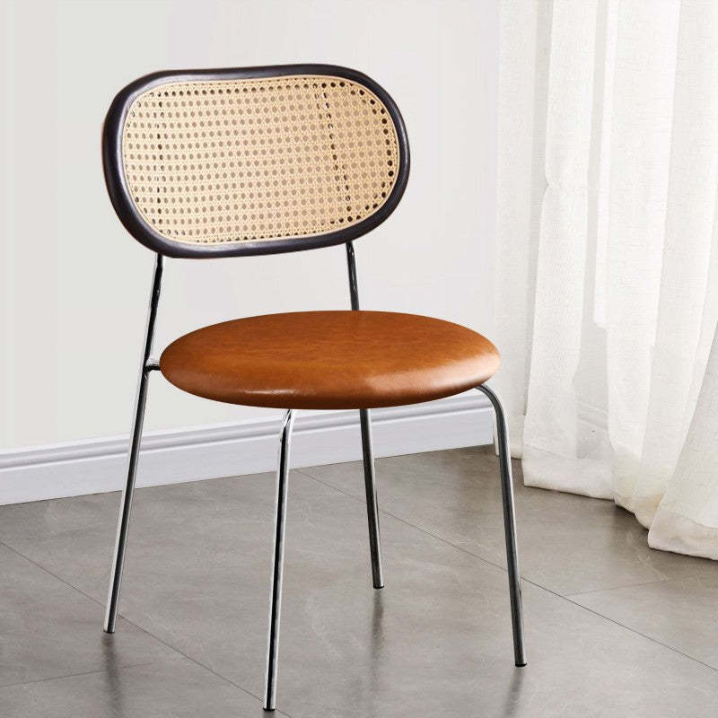 Nordic Rattan Iron PU Leather Dining Chair