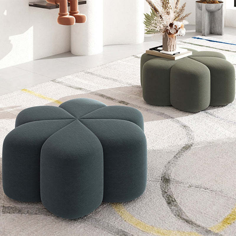 Nordic Petal Tech Cloth Wood Footstool — Smoky Green Color