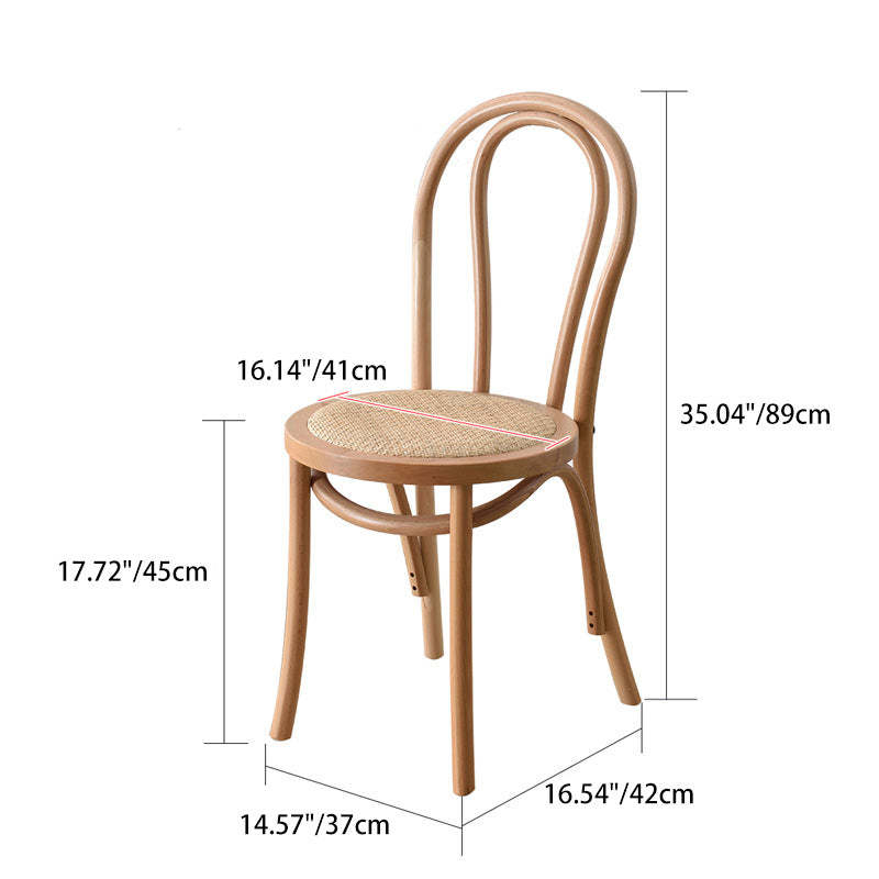 Retro Woven Rattan Slat-Back Dining Chair — Black Walnut Color / Rattan