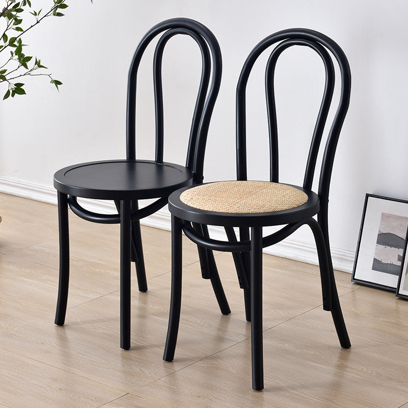 Retro Woven Rattan Slat-Back Dining Chair