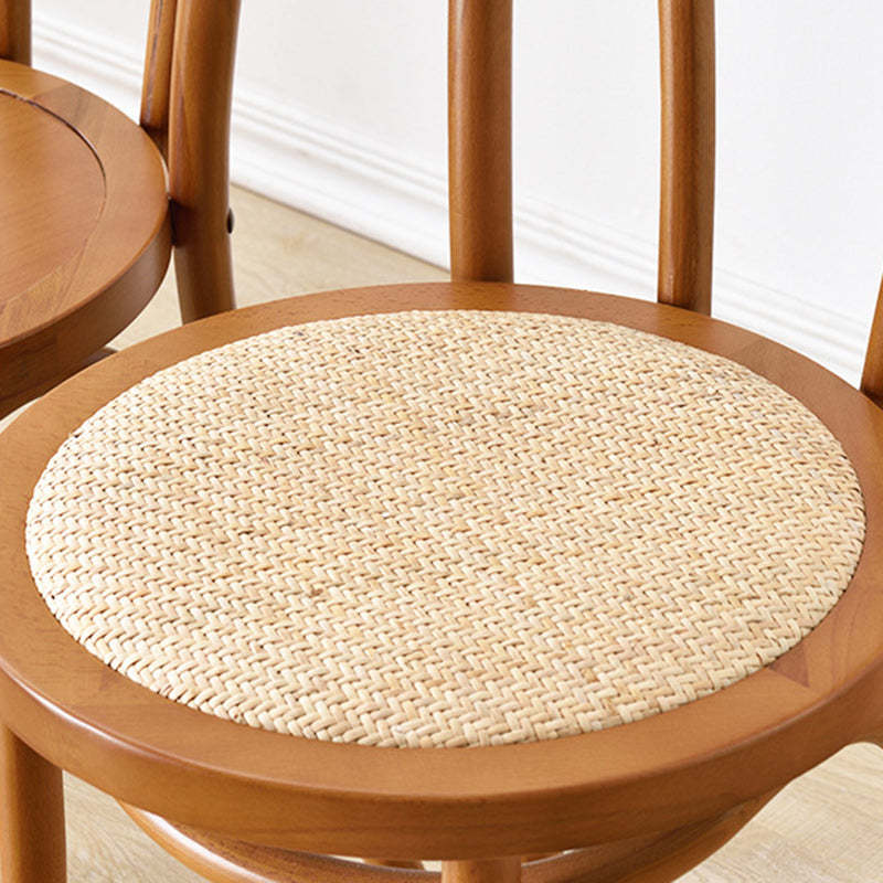 Retro Woven Rattan Slat-Back Dining Chair — Walnut Color / Rattan