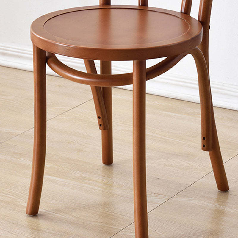 Retro Woven Rattan Slat-Back Dining Chair — Walnut Color / Wood Board