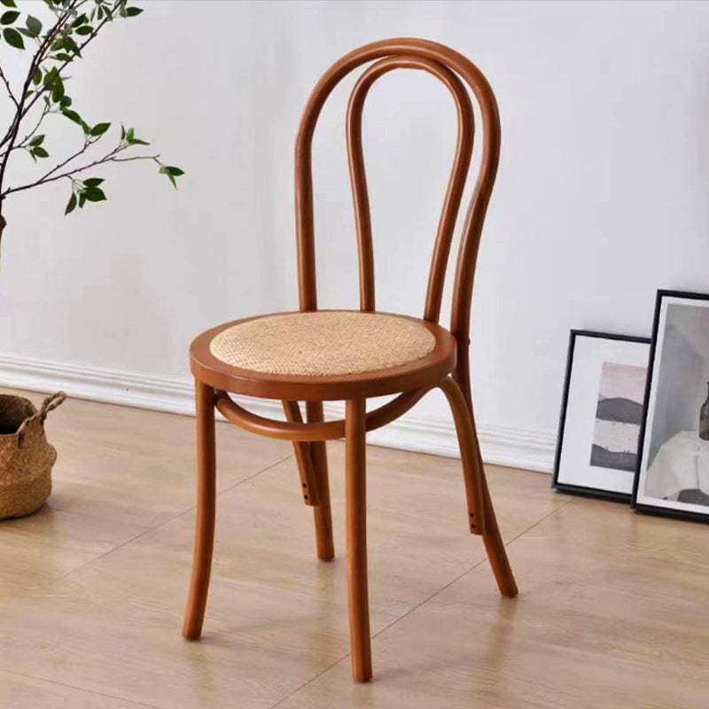 Retro Woven Rattan Slat-Back Dining Chair