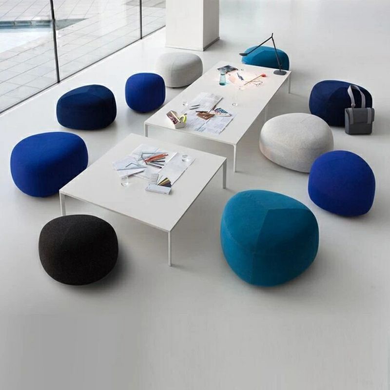 Creative upholstered pebble linen footstools — 27.6" L x 27.6" W x 13.8" H