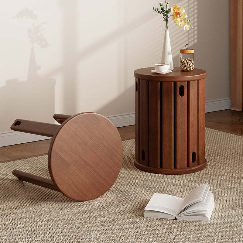 Chinese Solid Wood Nesting Low Stool — Walnut Color