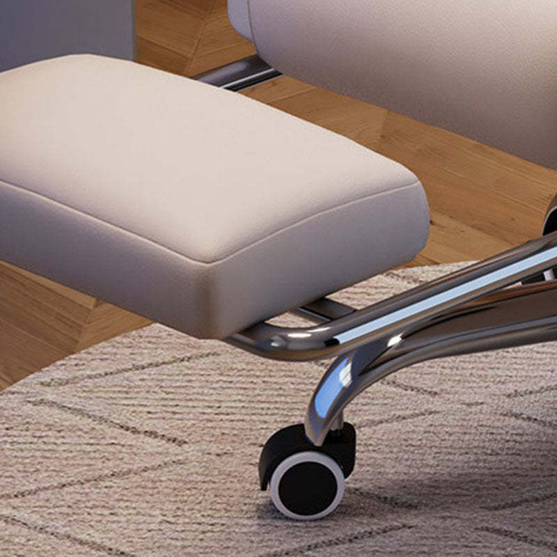 Minimalist Steel Leather Desk Chair — With Footrest / Beige