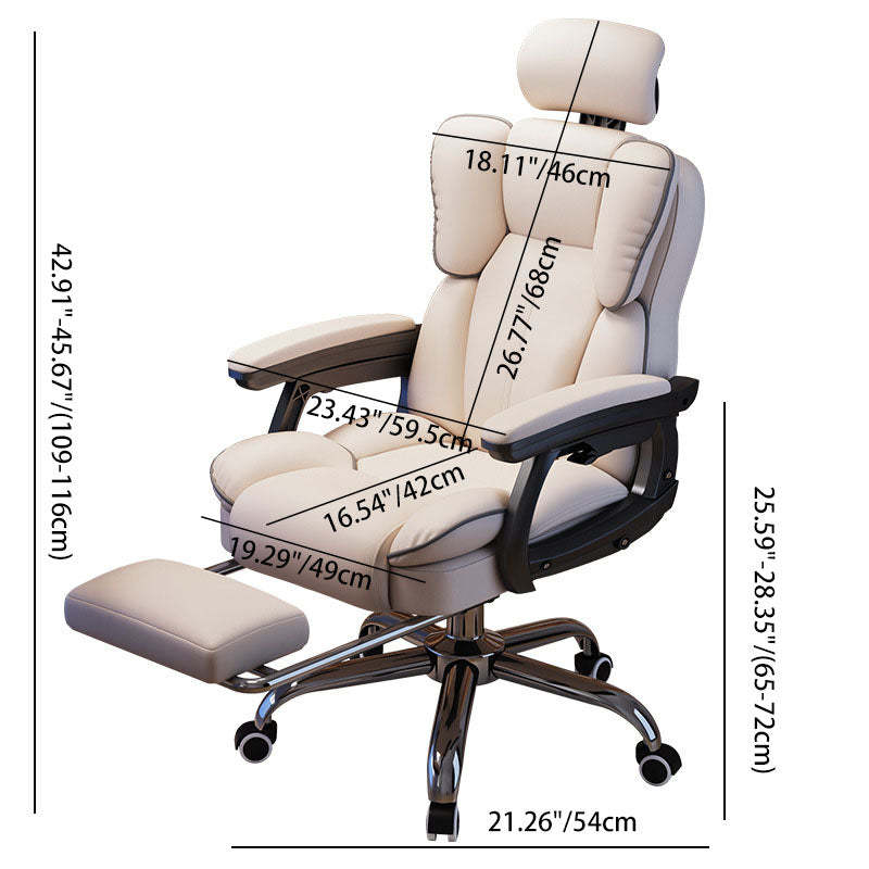 Minimalist Steel Leather Desk Chair — With Footrest / Pink