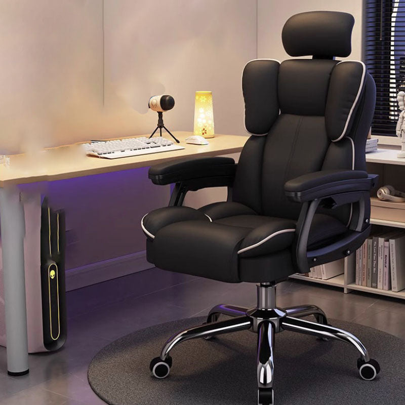 Minimalist Steel Leather Desk Chair — Without Footrest / Black