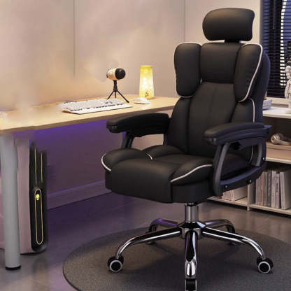 Minimalist Steel Leather Desk Chair — Without Footrest / Black