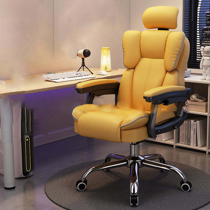 Minimalist Steel Leather Desk Chair — Without Footrest / Yellow