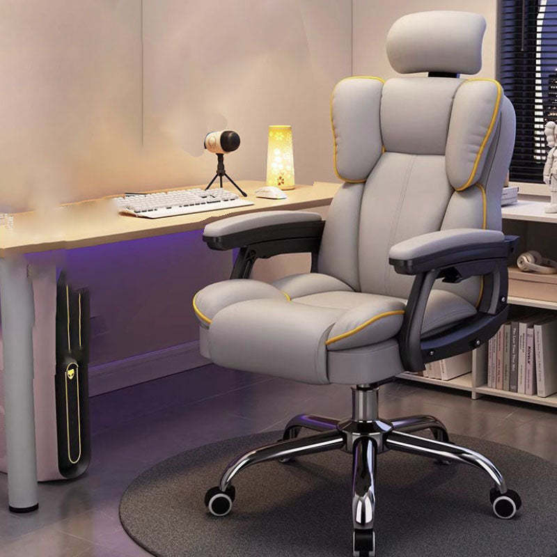 Minimalist Steel Leather Desk Chair — Without Footrest / Gray