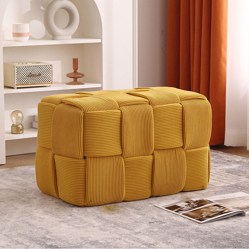 Contemporary Velvet Solid Wood Backless Chair — Yellow