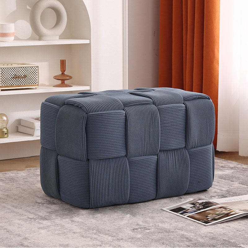 Contemporary Velvet Solid Wood Backless Chair — Pearl Blue