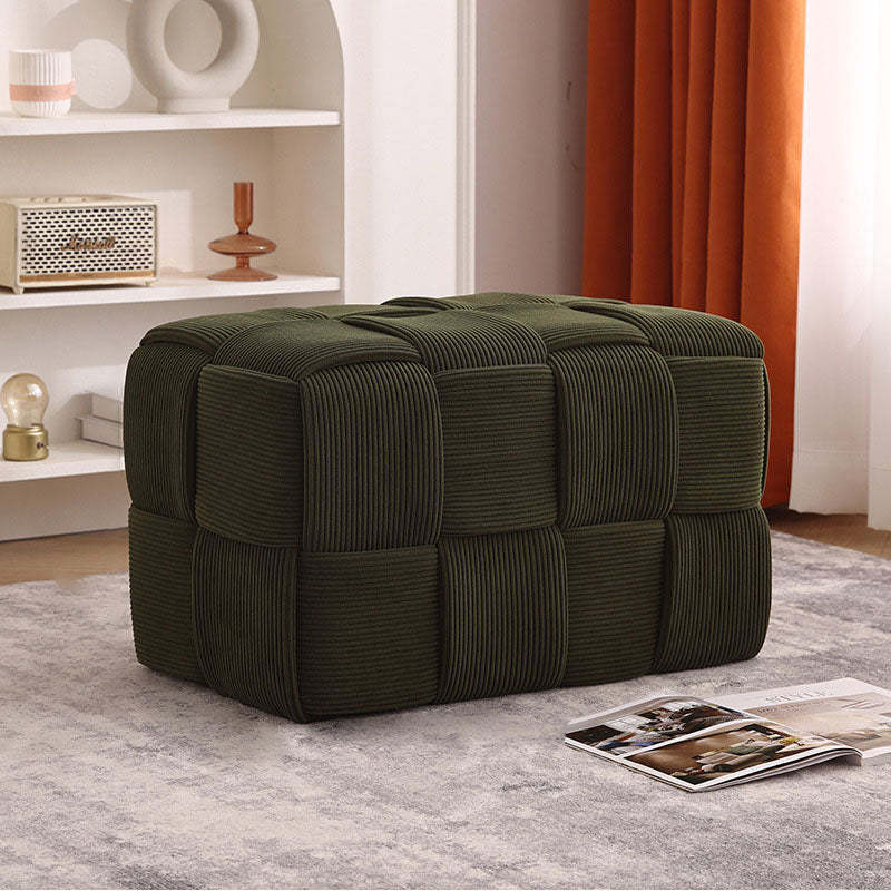 Contemporary Velvet Solid Wood Backless Chair — Gray Lake Green