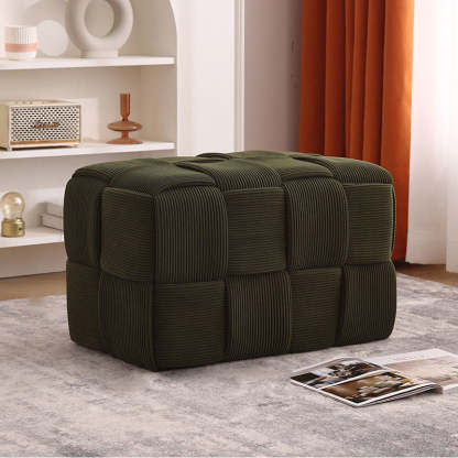 Contemporary Velvet Solid Wood Backless Chair — Gray Lake Green