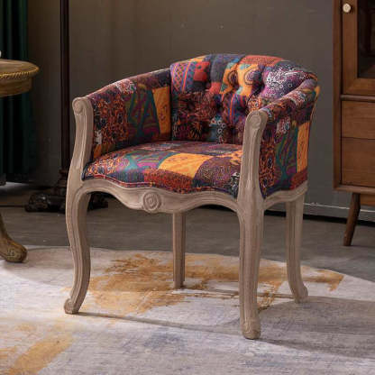 Vintage Fabric Wood Half-Round Accent Chair — A