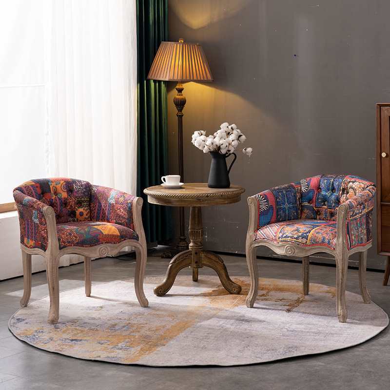 Vintage Fabric Wood Half-Round Accent Chair
