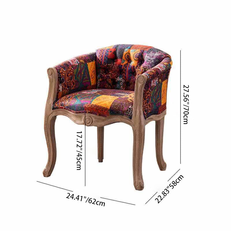 Vintage Fabric Wood Half-Round Accent Chair — B