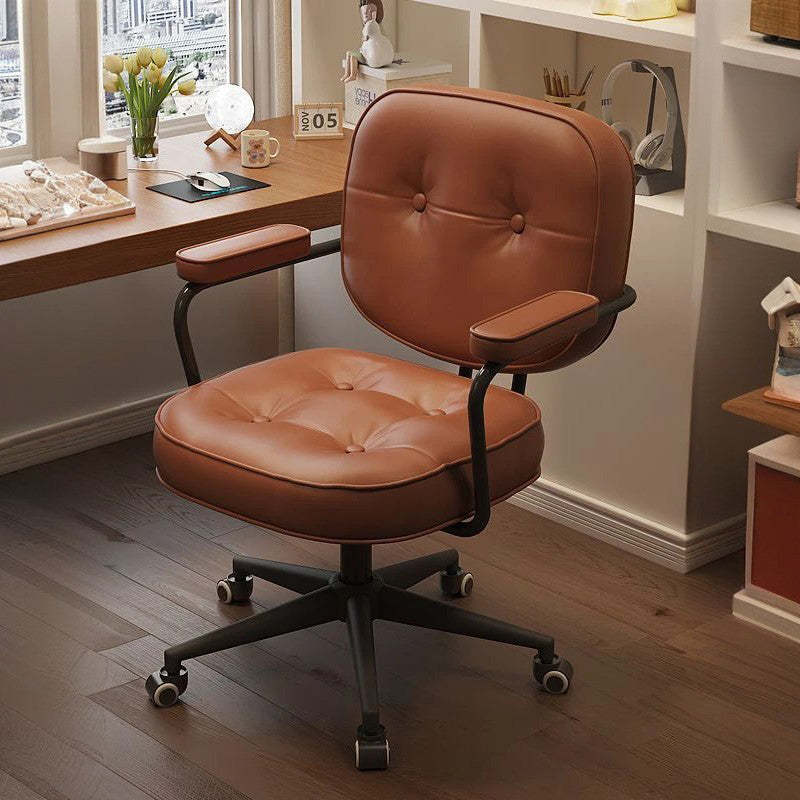 Minimalist Leather Nylon Desk Armchair — A / Brown