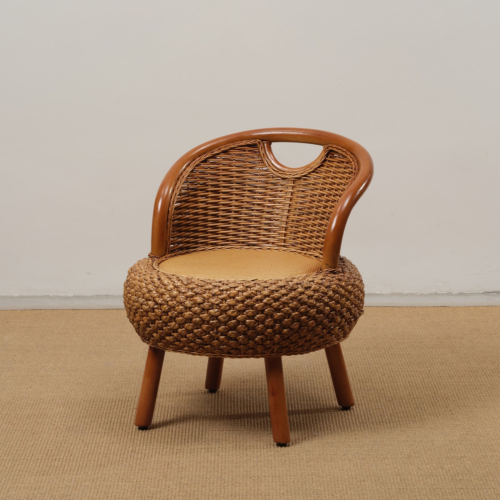 Minimalist Rattan Wood Round Chair — B