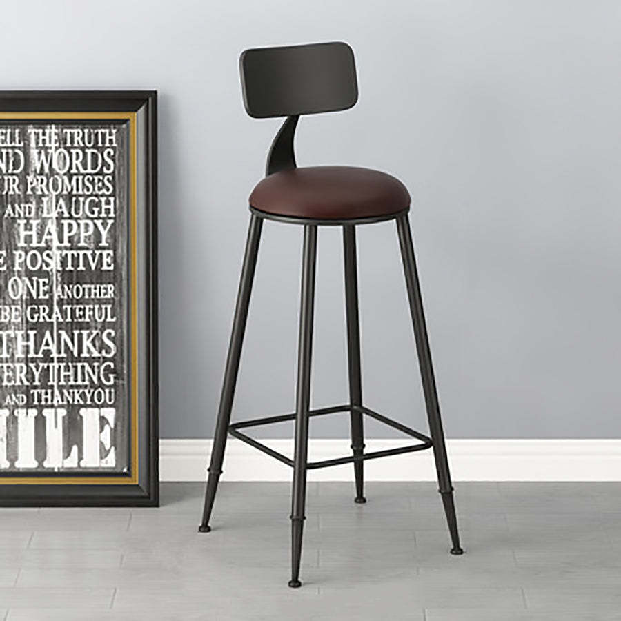 Minimalist Iron Wood Leather Bar Stool — B