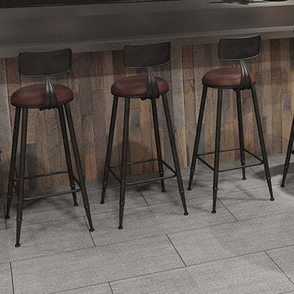Minimalist Iron Wood Leather Bar Stool