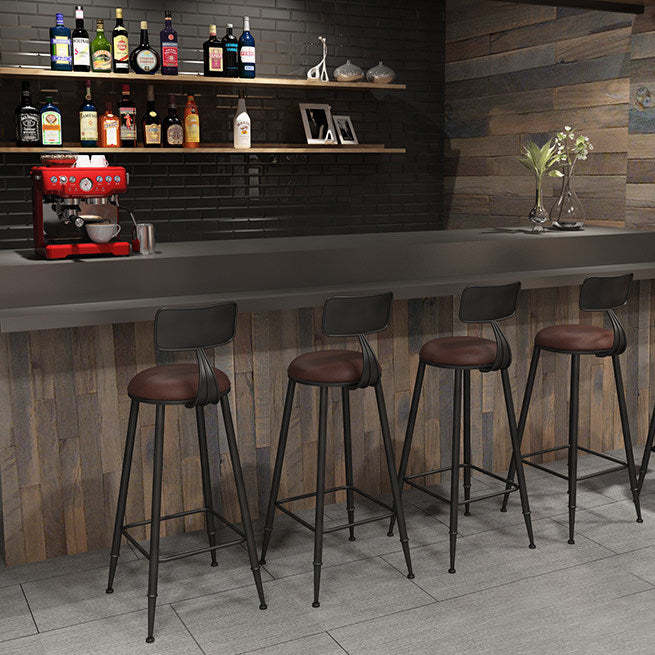 Minimalist Iron Wood Leather Bar Stool