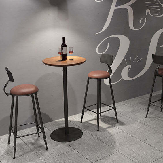 Minimalist Iron Wood Leather Bar Stool