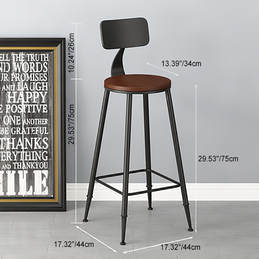 Minimalist Iron Wood Leather Bar Stool