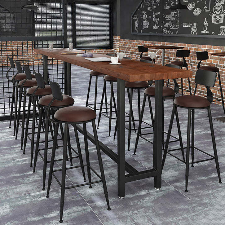 Minimalist Iron Wood Leather Bar Stool