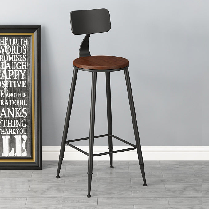 Minimalist Iron Wood Leather Bar Stool — A