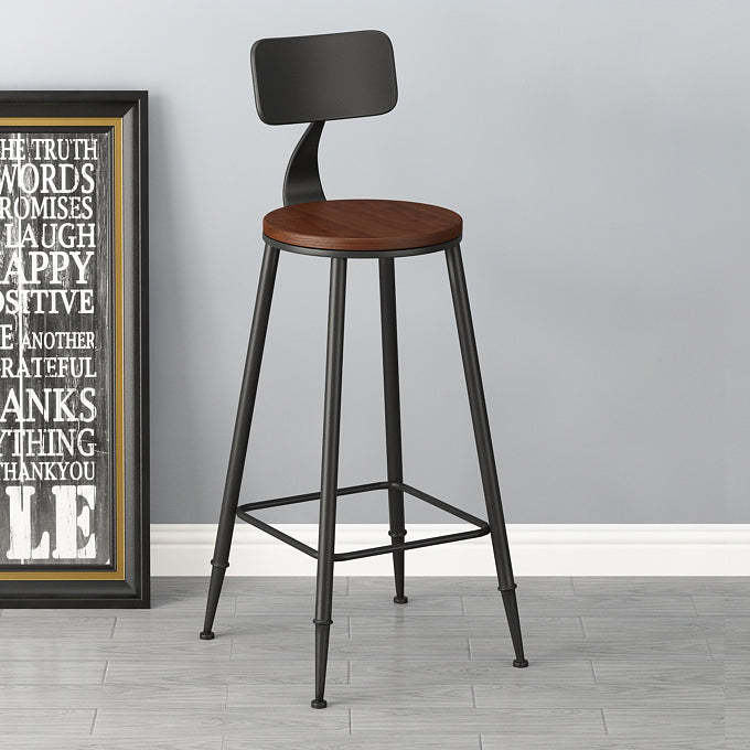 Minimalist Iron Wood Leather Bar Stool — A