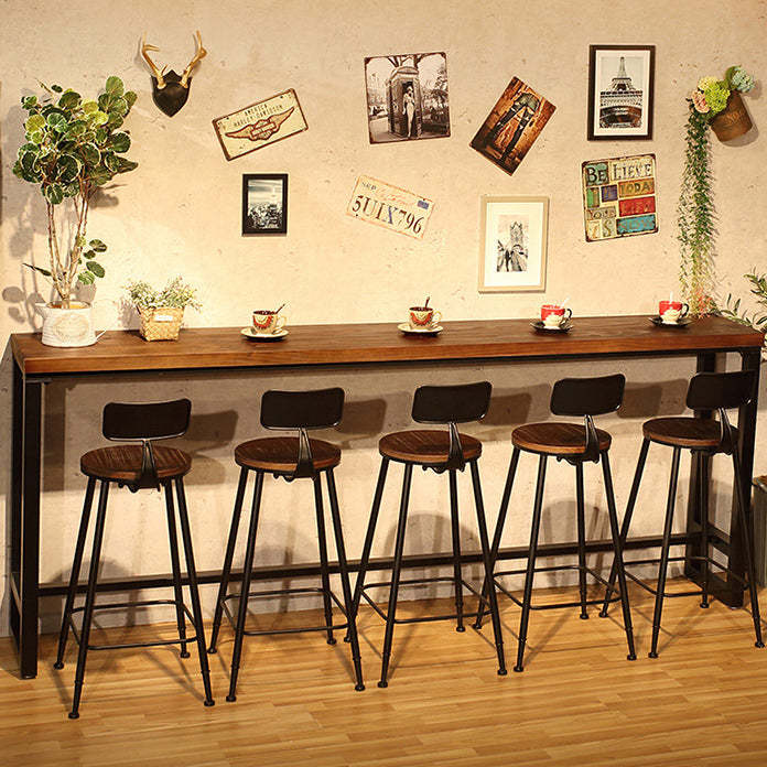 Minimalist Iron Wood Leather Bar Stool