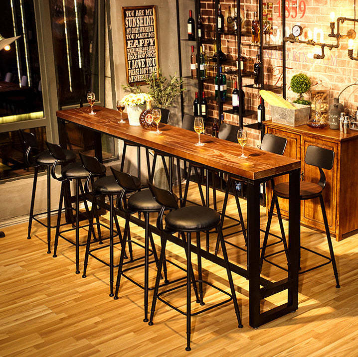 Minimalist Iron Wood Leather Bar Stool