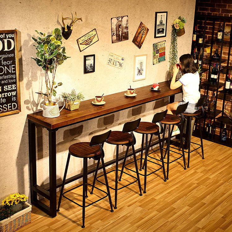 Minimalist Iron Wood Leather Bar Stool