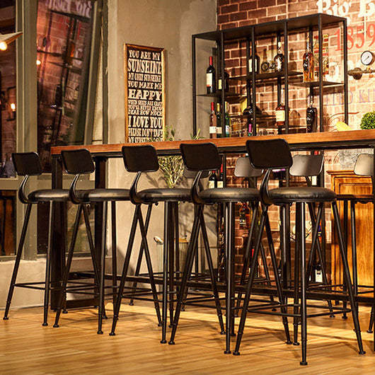 Minimalist Iron Wood Leather Bar Stool