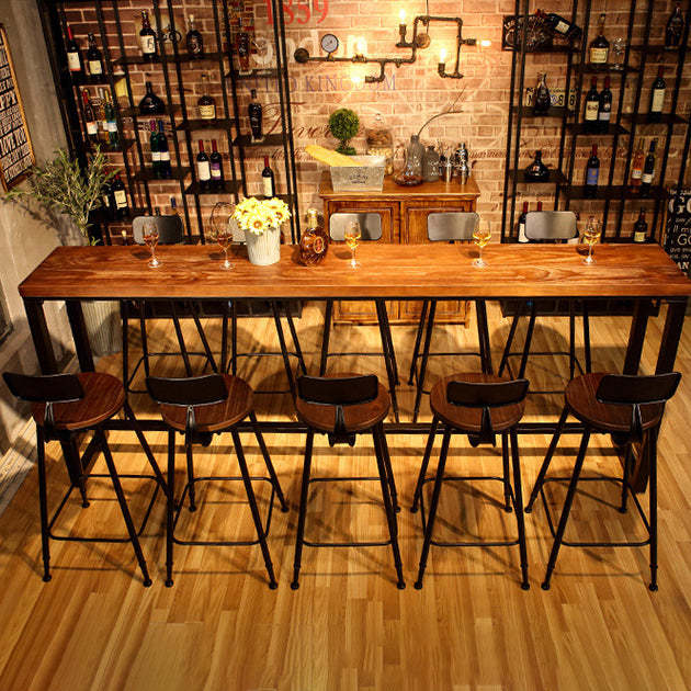 Minimalist Iron Wood Leather Bar Stool