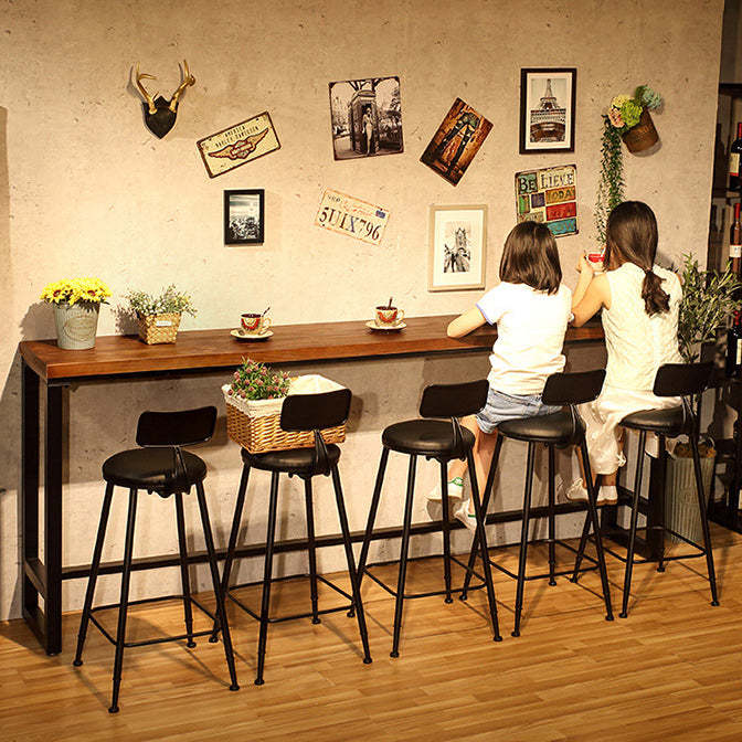 Minimalist Iron Wood Leather Bar Stool