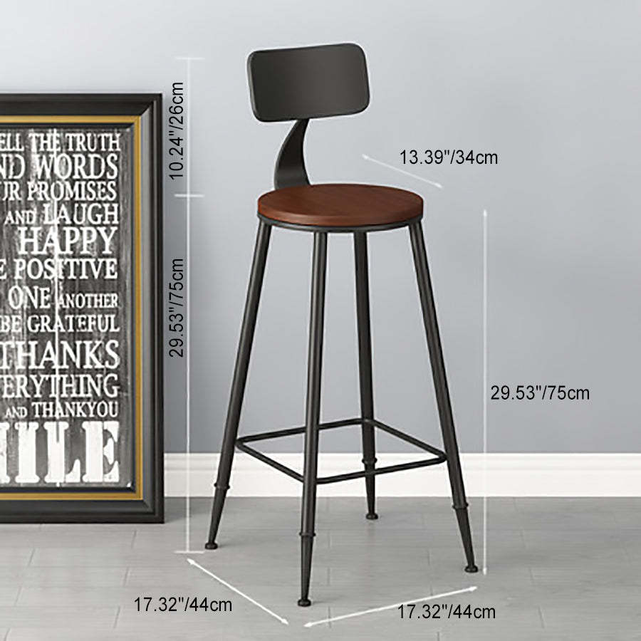 Minimalist Iron Wood Leather Bar Stool
